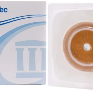 White Convatec SUR-FIT Natura Stomahesive skin barrier with tape collar adheres to both dry and moist skin, offering a secure and gentle fit for semi-formed to formed stoma output.