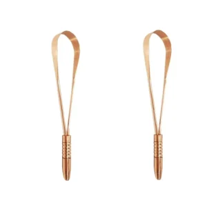 This two-piece copper tongue cleaner set, made in India with surgical-grade copper, helps remove bacteria for fresher breath and improved taste.
