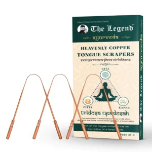 This is a pack of three copper tongue cleaners designed with a slim, curved design for effective and gentle cleaning, promoting better oral hygiene.