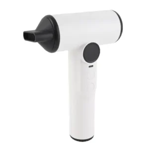 Cordless hair dryer with digital display and concentrator nozzle is USB rechargeable and has three speeds for camping, dorms and travel.