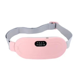 Pink cordless heating pad belt provides menstrual cramp relief with adjustable heat and massage modes for back and belly pain, offering comfortable and portable use.