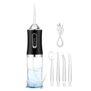 This cordless water flosser in sleek black features three cleaning modes and provides up to 15 days of use on a single charge, perfect for effective home and travel oral care.