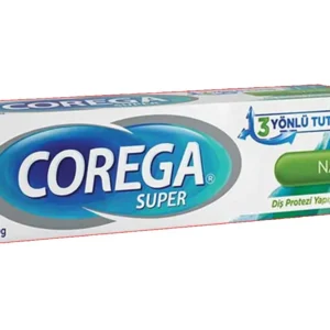 A tube of Corega Denture Fixative Cream, 40g, designed for teeth and gum health.