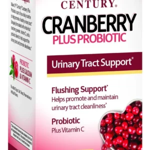 21st Century Cranberry plus Probiotics supplement supports urinary tract health with calcium and vitamin C, offering gluten-free flushing support without added sugar, yeast, preservatives, or artificial flavors.