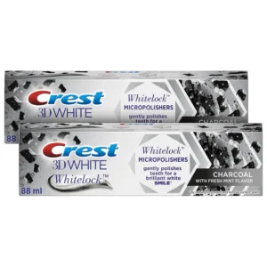 Crest 3D White toothpaste with Whitelock technology, charcoal, and peppermint flavor helps remove surface stains for a brighter, whiter smile.