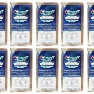 This image shows Crest 3D Whitestrips, a tooth whitener designed to provide professional-level whitening results lasting for 12 months and beyond.