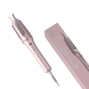 SHEGLAM Cupid's Charm automatic curling wand in cherry rose, designed for creating soft, petal-like curls with its ceramic coating and one-touch operation.