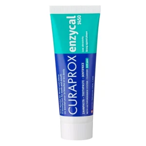 Curaprox Enzycal 1450 toothpaste protects against cavities and plaque with its enamel-safe, vegan formula and mild mint flavor.