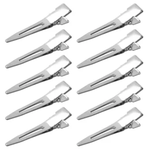 Fifty nickel-plated metal curl clips, each 1.75 inches long, used for setting pin curls and fixing curly hair extensions.