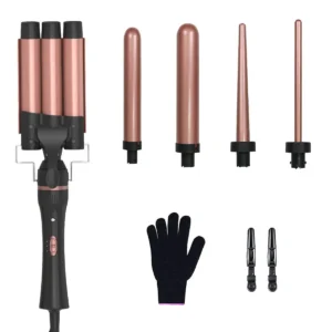 This 5-in-1 curling iron set features interchangeable barrels, tourmaline ceramic coating, and fast heat-up for creating versatile curls at home.