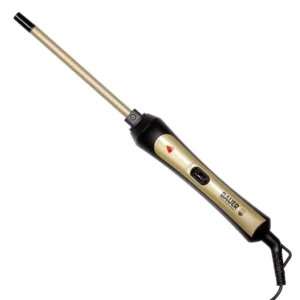 The slim 9mm Bauer Professional TourmaPro Styler curling wand creates tight, bouncy curls on all hair types, featuring tourmaline coating, 200° heat, and a 360° swivel cord.