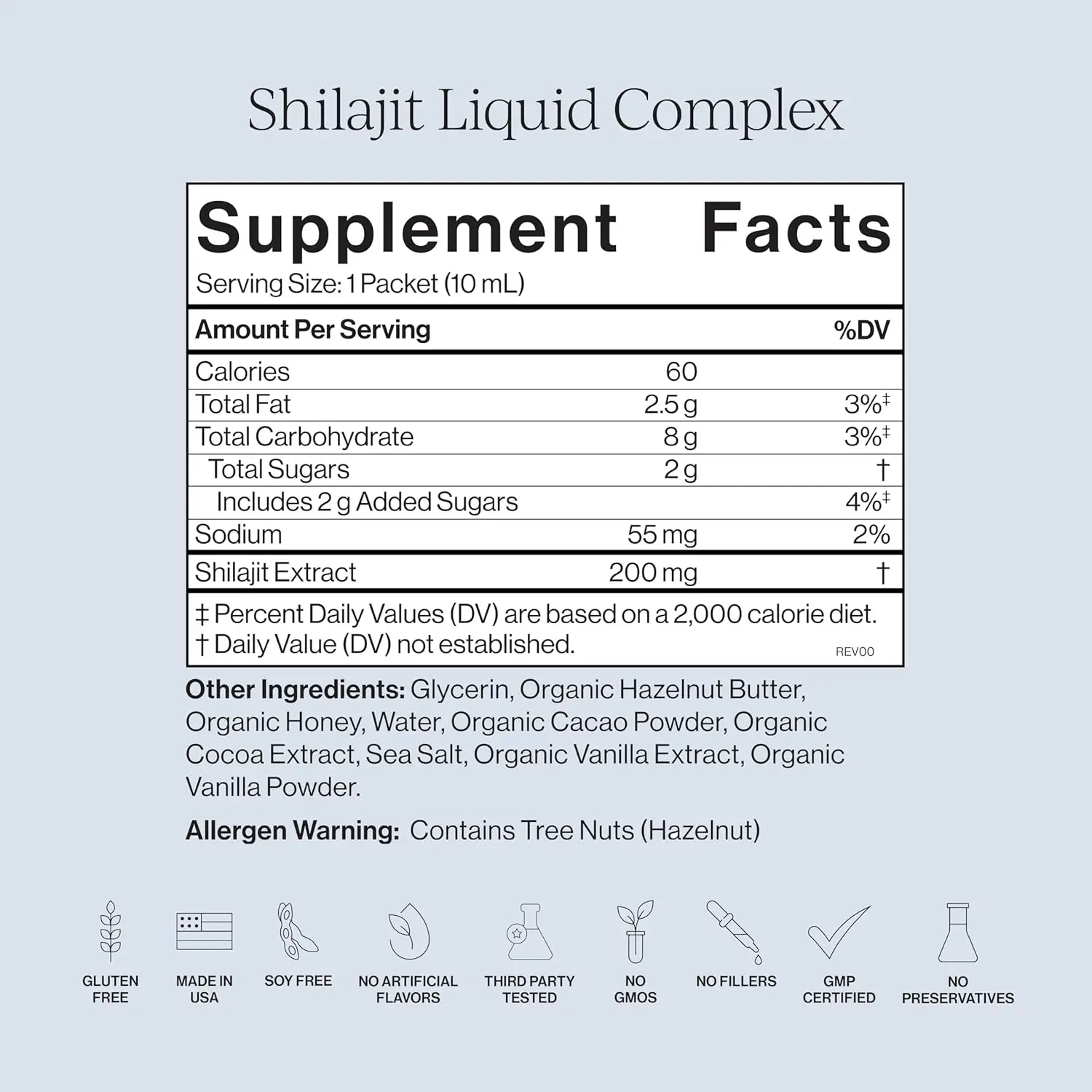 Cymbiotika Shilajit liquid complex with over 85 trace elements, fulvic and humic acid, cocoa, honey and hazelnut butter is designed to boost energy, focus and post-workout recovery.