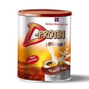 British Biologicals D-PROTIN chocolate flavored nutritional supplement for diabetes and pre-diabetes, packed with high protein, fiber, 30 essential nutrients and immuno-nutrients to support blood sugar control and overall health.
