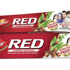 Dabur Red Ayurvedic toothpaste helps fight cavities, relieve toothache, and keep breath fresh for healthy teeth and gums.
