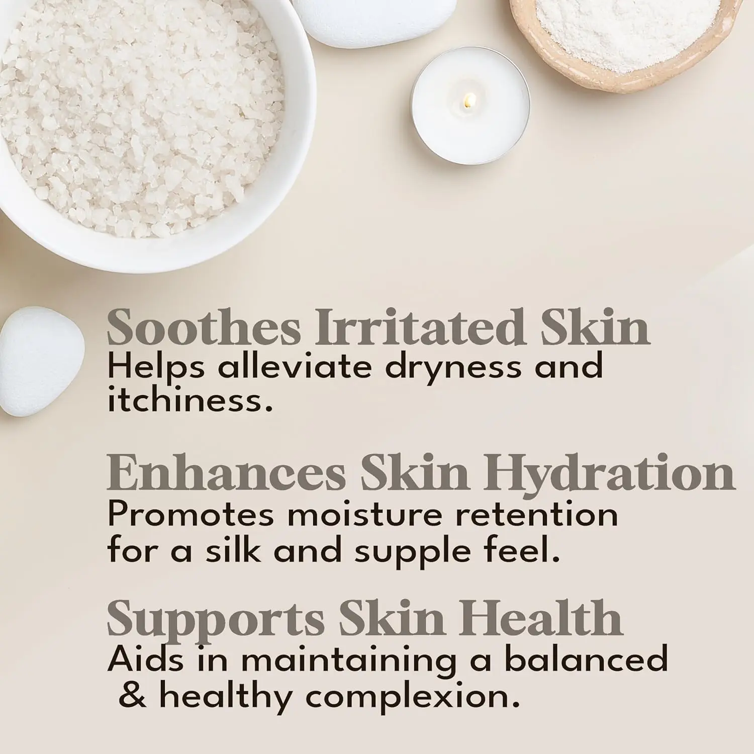 Two packs of Dead Sea bath salts containing over 21 minerals for muscle tension relief, relaxation, and dry skin moisturizing.