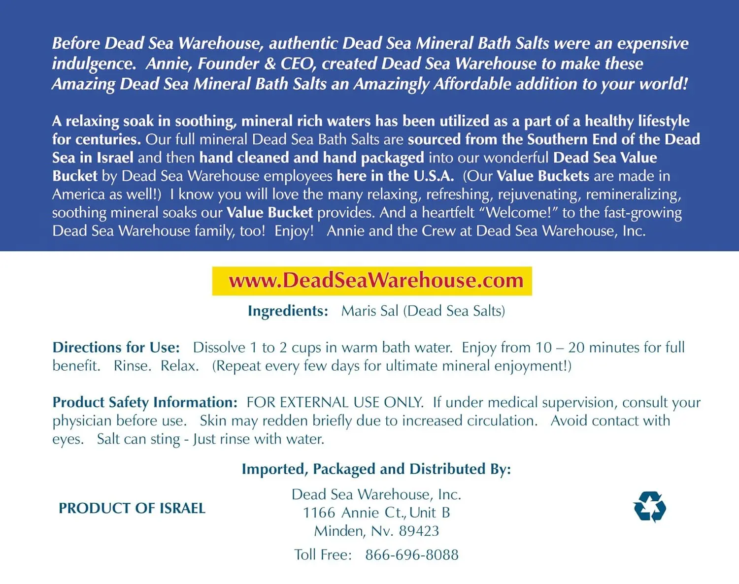 Two packs of Dead Sea bath salts containing over 21 minerals for muscle tension relief, relaxation, and dry skin moisturizing.