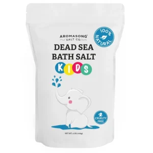 Aromasong Dead Sea bath salt for kids, a natural and gentle solution with essential minerals like magnesium, potassium, and calcium to soothe dry, itchy, and sensitive skin, promoting relaxation and making bath time fun.