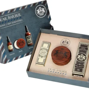 The Dear Barber Shave Kit offers a complete three-step wet shave experience, softening hair, creating rich lather, and soothing skin for a close, comfortable shave.