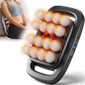 This massage gun offers deep tissue relief with adjustable intensity, multiple attachments, and cupping therapy to accelerate blood circulation and provide muscle recovery for the back, legs, and neck.