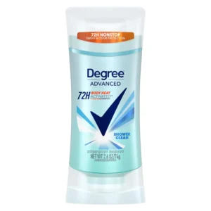 Degree Shower Clean antiperspirant deodorant offers 72-hour odor and sweat protection with MotionSense technology that releases fragrance with every move.