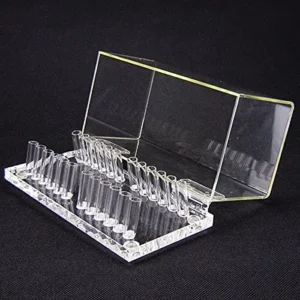 Transparent acrylic dental organizer holder with 24 slots for storing orthodontic preformed wires.