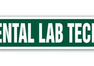 A 4x18 inch plastic DENTAL LAB TECH street sign with mounting holes, perfect for indoor or outdoor use and as a gift for dentists.