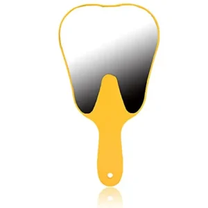 Yellow handled dental mouth mirror for inspecting teeth at home or in a clinic.