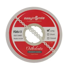 White orthodontic elastic power chains for braces offer excellent stretch and rebound, maintaining flexibility and strength during dental treatment.
