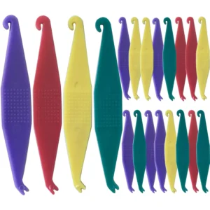 This pack of 20 multi-colored dental elastic placers are disposable tools designed to easily apply and remove rubber bands on braces, making orthodontic treatment more convenient.