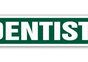 A 4x18 inch dentist sign made of durable plastic with mounting holes, perfect for indoor or outdoor use as a dental surgeon gift or wall decoration.