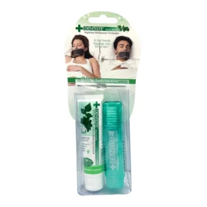 DENTISTE' nighttime toothpaste travel kit with toothbrush and 20 gram tube, formulated with natural extracts to fight bacteria and freshen breath.