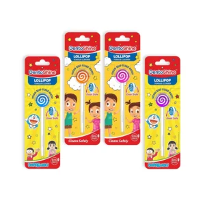 This pack of four DentoShine lollipop-shaped tongue cleaners in pink, blue, orange, and purple gently and effectively removes bad breath-causing bacteria from kids' tongues that brushing alone can miss.