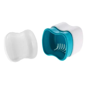This denture bath box provides a safe and convenient way to clean and store your false teeth or retainers while at home or traveling.
