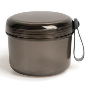 This large, transparent grey denture bath box features a leakproof design and a convenient carrying handle for soaking and cleaning dentures, retainers, and mouthguards.