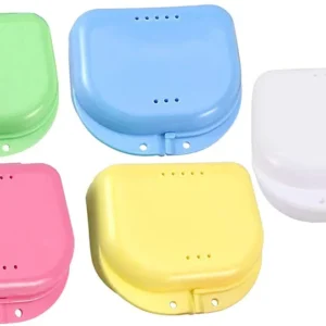 This 5-pack of colorful denture cases with keychains provides convenient and odor-proof storage for dentures, retainers, mouth guards, and other dental appliances.
