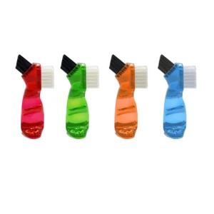 This denture cleaning brush set features multi-layered bristles, a mini ergonomic handle for easy grip, and offers pro dental care for cleaning false teeth and maintaining oral hygiene on the go.