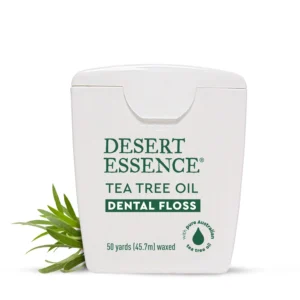 A 50-yard package of Desert Essence dental floss infused with tea tree oil for a hygienic and refreshing clean.