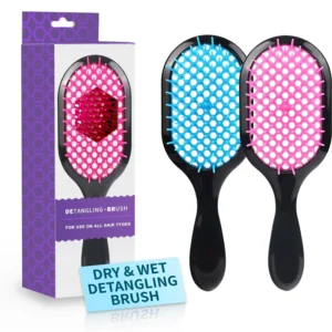This two-pack of detangling brushes features a lightweight, ergonomic design with flexible bristles for gentle and effective detangling on wet or dry hair, promoting healthy and shiny hair for all ages.