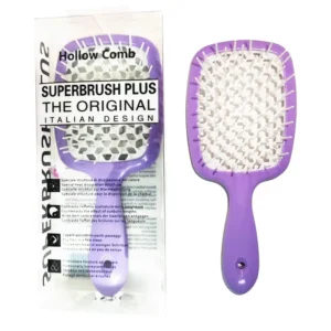 This vented, purple and white detangling hair brush features longer bristles, ideal for fast blow-drying and gentle scalp massage on all hair types.