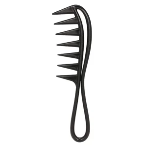 This wide tooth detangling comb gently removes knots and tangles from long, thick, curly hair, reducing breakage and split ends.