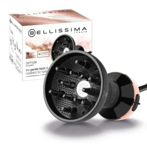 The Bellissima Diffon diffuser hairdryer gently dries and defines curly hair, infused with argan oil and ceramic technology for frizz reduction and healthier curls.
