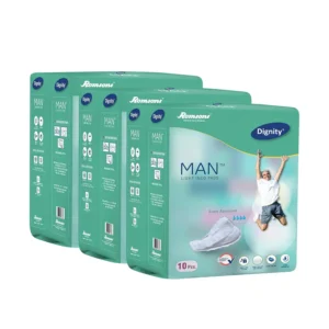 Dignity Man Light Incontinence Pads designed for men provide discreet, comfortable, and antibacterial protection against light urine leakage and odor, absorbing up to 450ml.