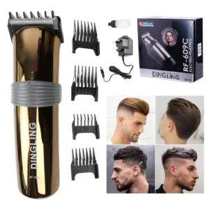 This Dingling RF-609C hair clipper is a unisex, wet and dry hair trimmer with 5 heads and 2 speed settings.