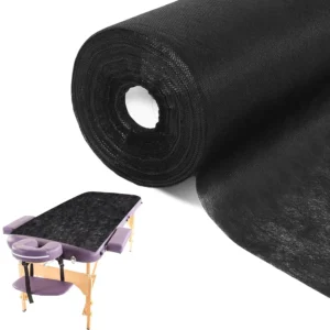 Black disposable non woven bed sheets provide sanitary protection for massage tables, lash beds in spas, salons, hotels, and tattoo shops.