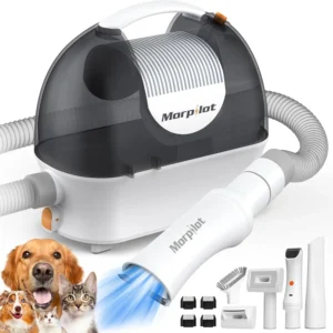 Morpilot dog clipper vacuum kit with powerful 12000 Pa suction, designed to effortlessly remove 99% of loose pet hair during grooming for a comfortable and clean experience.