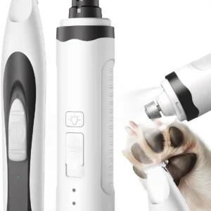 The 2-in-1 dog paw trimmer and nail grinder features LED lights for safe and quiet pet grooming.