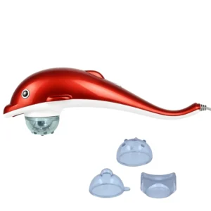 This multicoloured dolphin massager features a curved handle for comfortable, precise use and three attachments for targeted pressure point relief, providing strong vibrations to help relax the whole body and relieve pain.