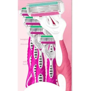 The Dorco Shai4 disposable razor for women features four blades, a lubricating strip with Aloe Vera, Vitamin E, and Argan oil, and an anti-slip grip for a comfortable and irritation-free shave.