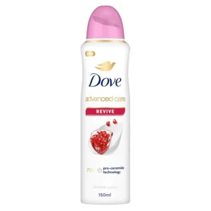 Dove Advanced Care Revive antiperspirant deodorant spray provides 72-hour sweat and odor protection, while moisturizing and soothing skin with Pro-Ceramide Technology after shaving.