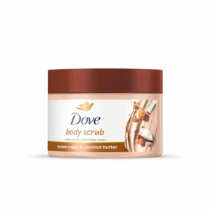 Dove Brown Sugar and Coconut Butter body scrub gently exfoliates to remove dry, dull skin, revealing radiant, silky-smooth skin.